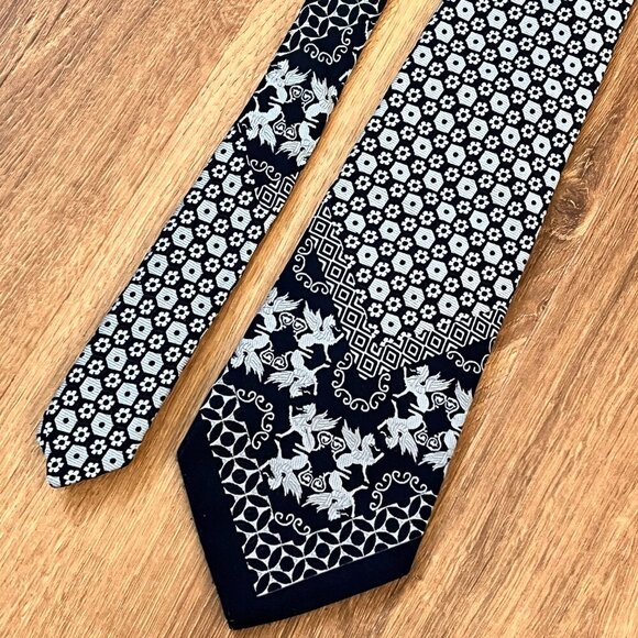 Vintage Oscar de la Renta Griffin 70's Polyester Blue Tie - Picture 2 of 9